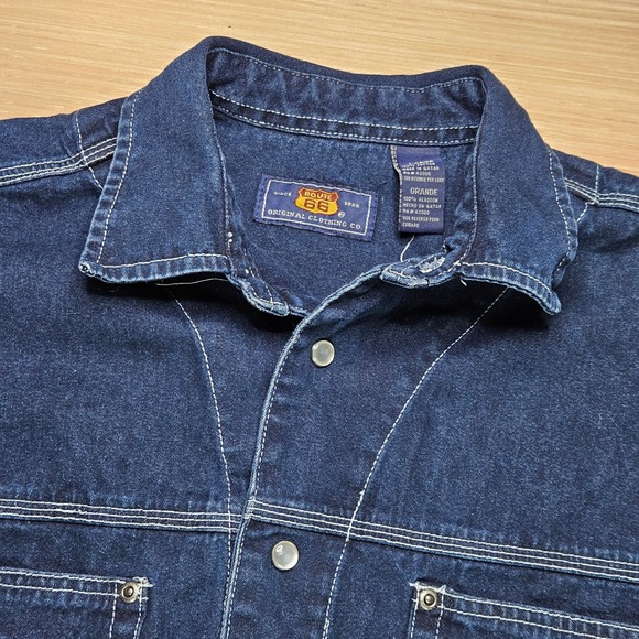 Route 66 Mens Denim Shirt Pearl Snap Button Long Sleeve Western Style Large Y2K - Picture 1 of 15